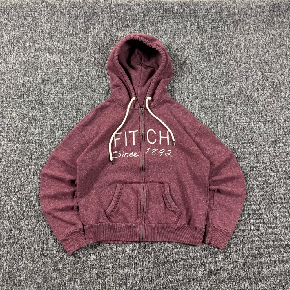 Vintage Y2K Abercrombie & Fitch Preppy Embroidered Zip Up Burgundy Medium